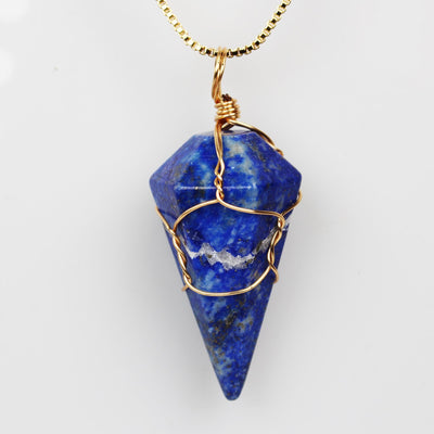 2pcs Natural Lapis Lazuli Gemstone Point Pendulum Pendant, Gold Plated Wire Wrapped Pendant, size around 20mm*40mm