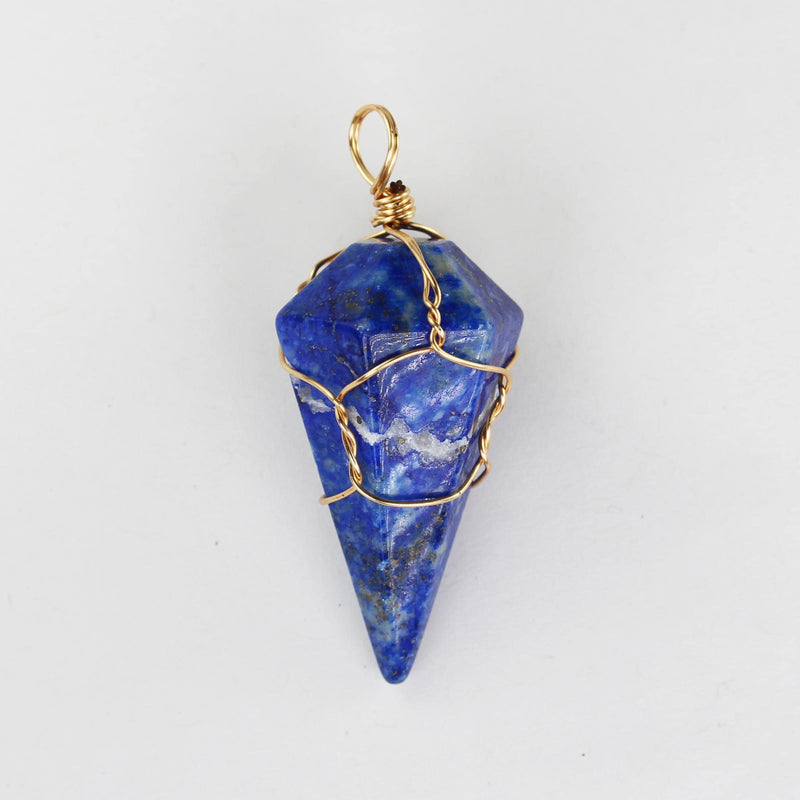 2pcs Natural Lapis Lazuli Gemstone Point Pendulum Pendant, Gold Plated Wire Wrapped Pendant, size around 20mm*40mm