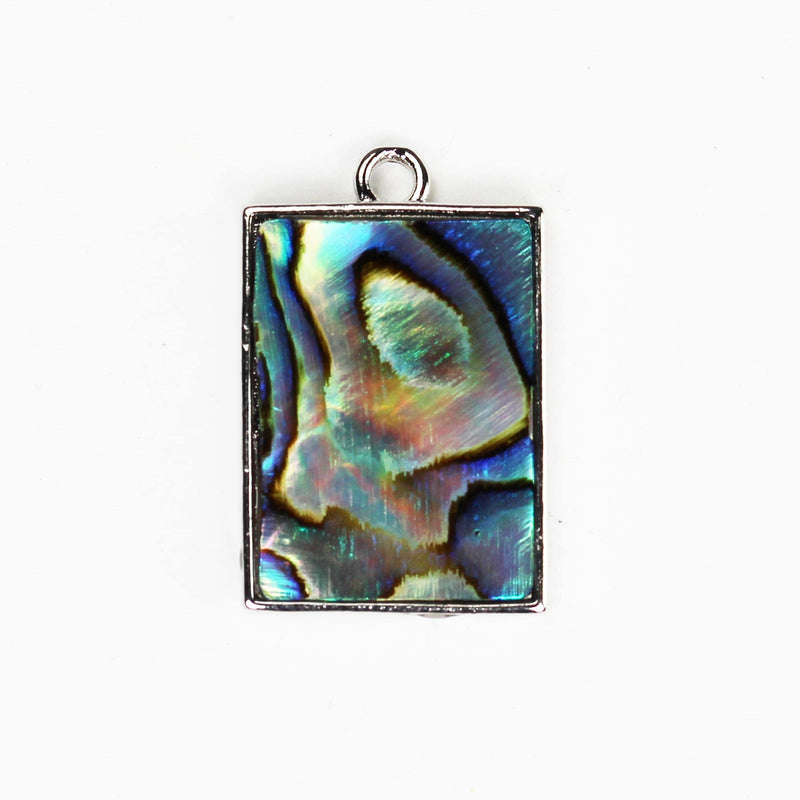 2pcs Natural Abalone Shell Pendant, Rectangular Silver Plated Shape with Loop, size 15mm*20mm