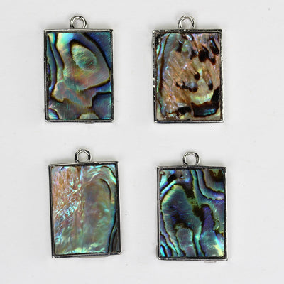 2pcs Natural Abalone Shell Pendant, Rectangular Silver Plated Shape with Loop, size 15mm*20mm