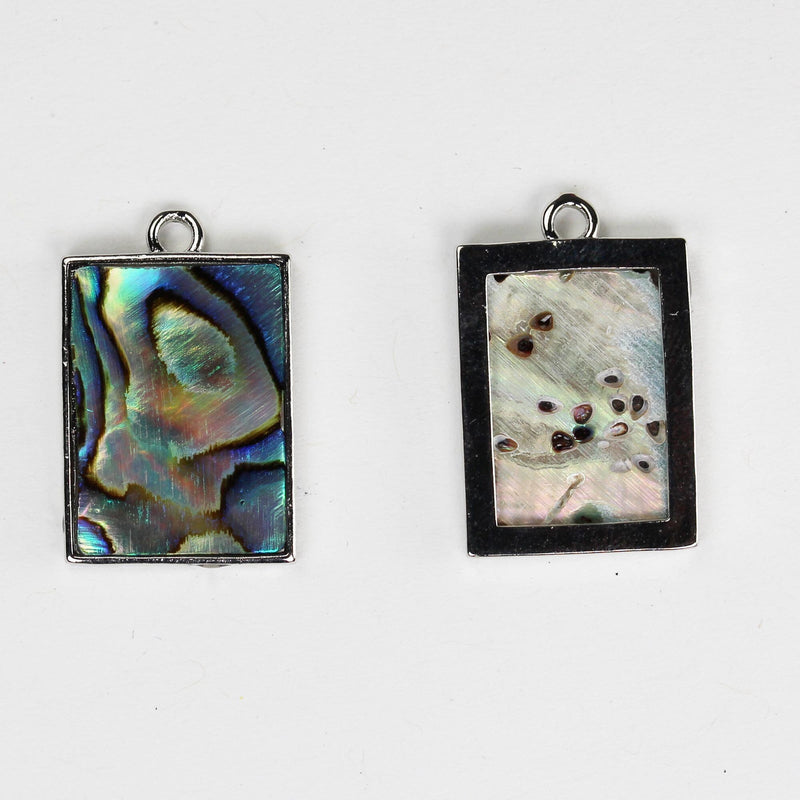 2pcs Natural Abalone Shell Pendant, Rectangular Silver Plated Shape with Loop, size 15mm*20mm