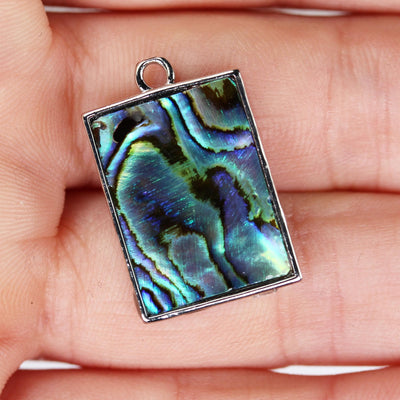 2pcs Natural Abalone Shell Pendant, Rectangular Silver Plated Shape with Loop, size 15mm*20mm