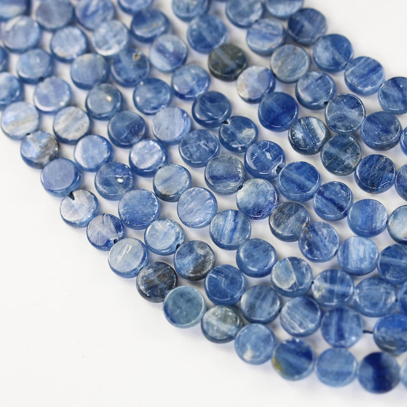 Natural Kyanite, 8mm button natural  gemstone beads, one full strand, 4mm thick,16", 1mm hole