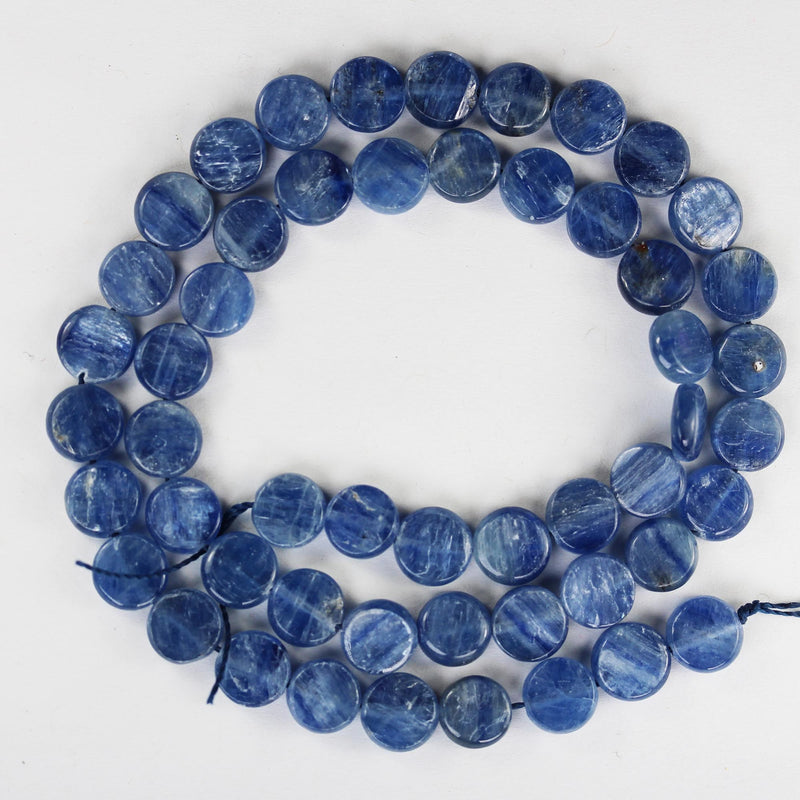 Natural Kyanite, 8mm button natural  gemstone beads, one full strand, 4mm thick,16", 1mm hole