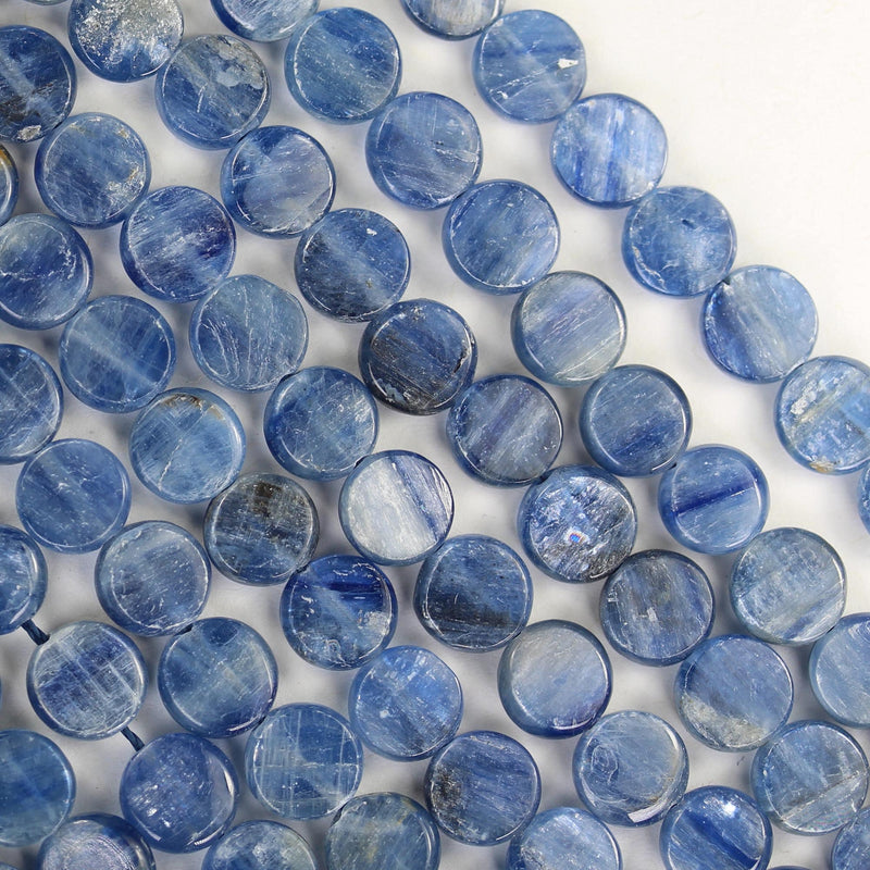 Natural Kyanite, 8mm button natural  gemstone beads, one full strand, 4mm thick,16", 1mm hole