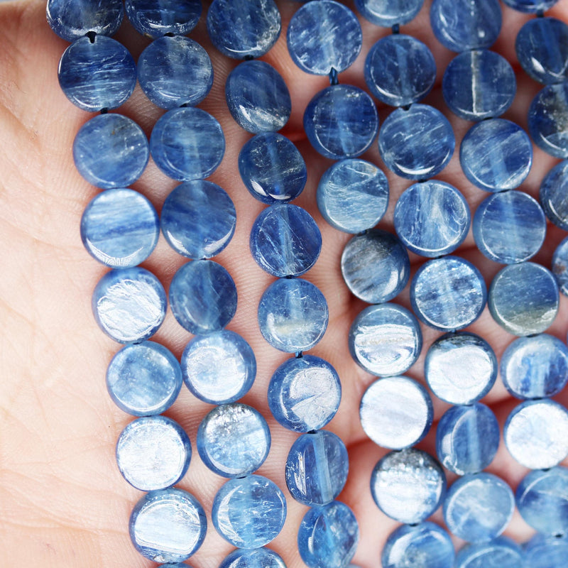 Natural Kyanite, 8mm button natural  gemstone beads, one full strand, 4mm thick,16", 1mm hole