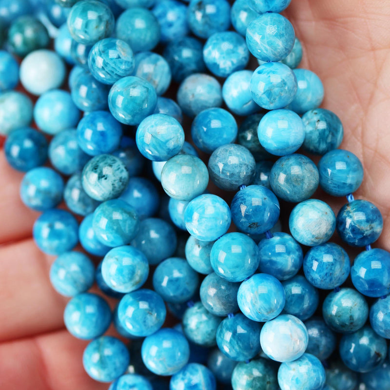 Apatite, 8mm round gemstone strand, one full strand , light blue color, hole 1mm, 16 inch, 50 beads