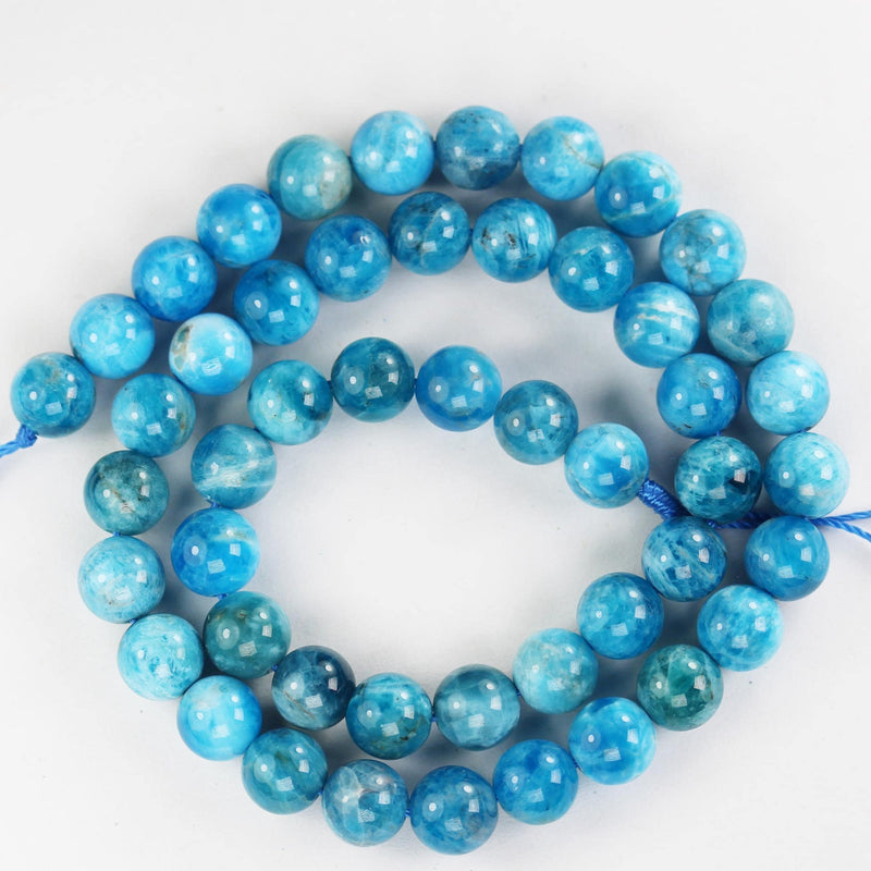 Apatite, 8mm round gemstone strand, one full strand , light blue color, hole 1mm, 16 inch, 50 beads