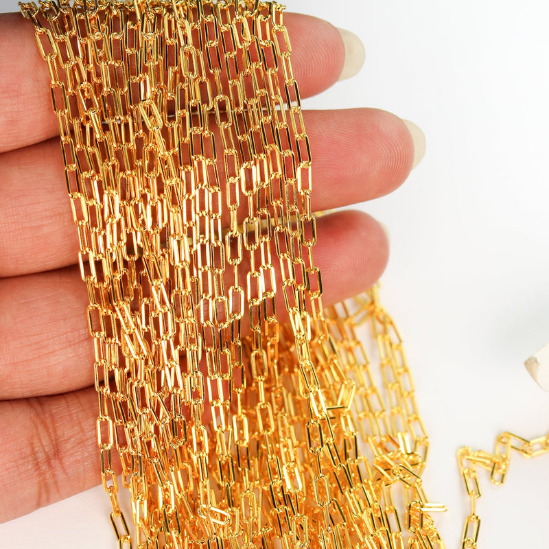 Gold chain 1/5 feet 18k gold vermeil paper clip chain necklace, 5*2.5mm oval shining necklace, for jewelry making