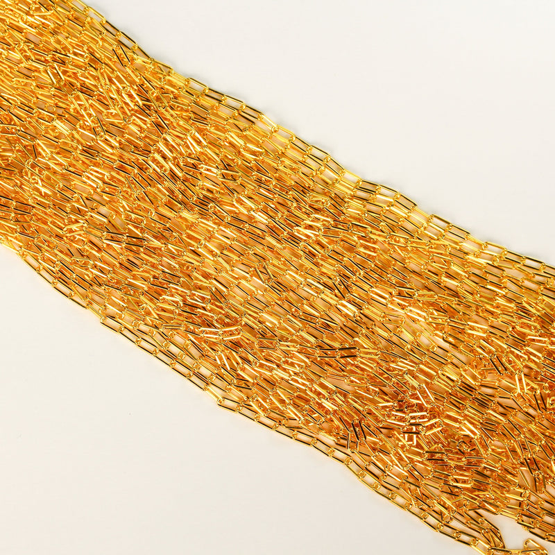 Gold chain 1/5 feet 18k gold vermeil paper clip chain necklace, 5*2.5mm oval shining necklace, for jewelry making