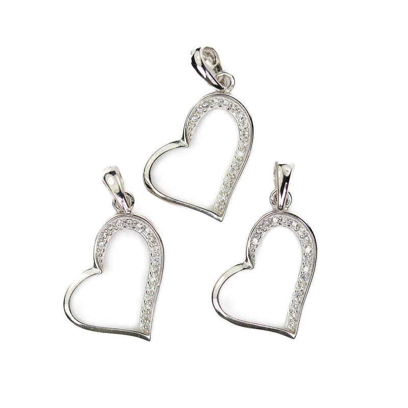 Charms 1pc 15*19mm Heart 925 Sterling Silver Jewellery Findings Charm Beads w/ Cubic Zirconia Gem stones,Heart pendants, 3.5mm bail Hole