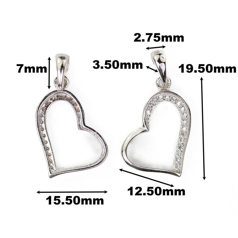 Charms 1pc 15*19mm Heart 925 Sterling Silver Jewellery Findings Charm Beads w/ Cubic Zirconia Gem stones,Heart pendants, 3.5mm bail Hole