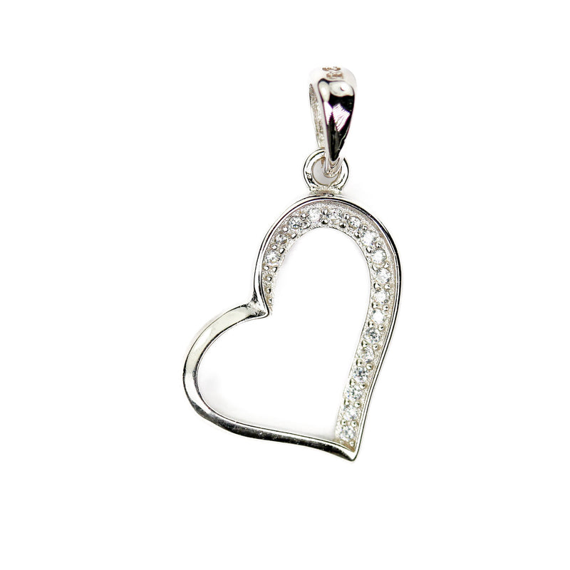 Charms 1pc 15*19mm Heart 925 Sterling Silver Jewellery Findings Charm Beads w/ Cubic Zirconia Gem stones,Heart pendants, 3.5mm bail Hole