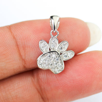 Silver Charm 925 Sterling Silver w/ Cubic Zirconia Jewellery Findings Charm Beads, Dog Paw Print Charm, 12*13mm Pendant, 6mm Bail