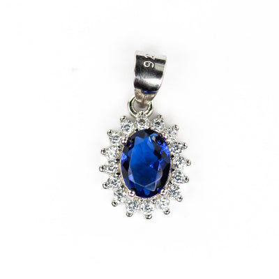 Charm 1pc 925 Sterling Silver Jewellery Beads, 9*13mm Oval Bezel Pendant w/ 1mm Cubic Zirconia, 6mm Bail, 4mm Hole