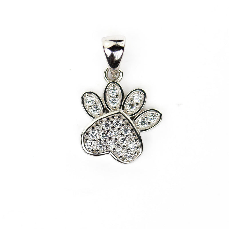 Silver Charm 925 Sterling Silver w/ Cubic Zirconia Jewellery Findings Charm Beads, Dog Paw Print Charm, 12*13mm Pendant, 6mm Bail