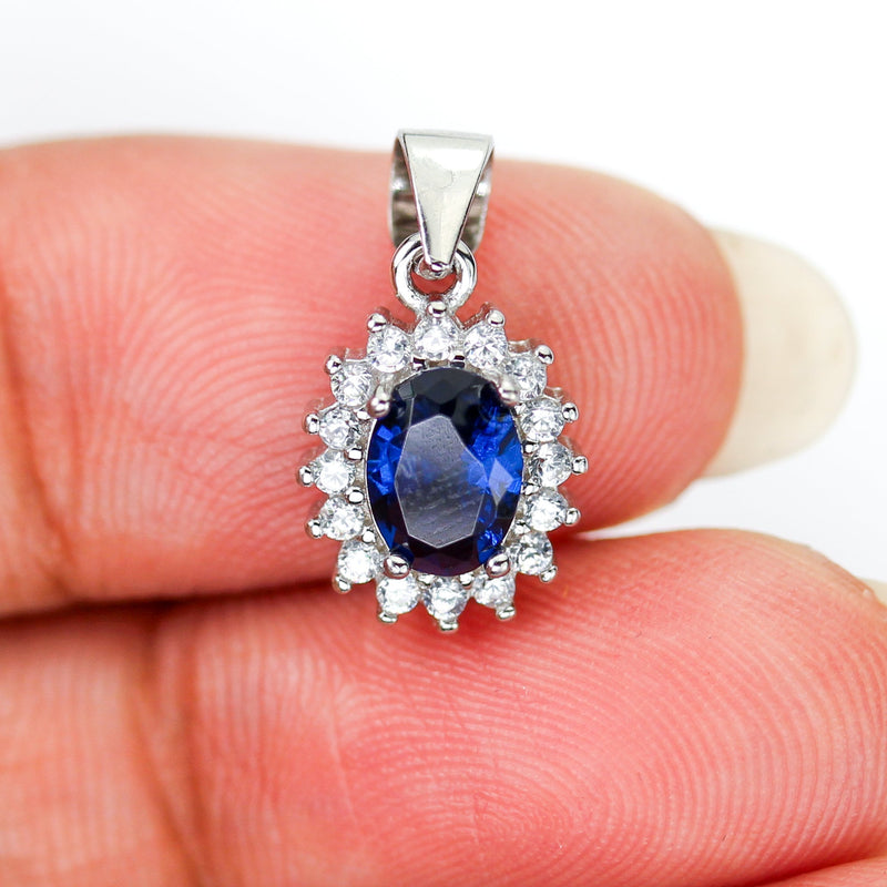 Charm 1pc 925 Sterling Silver Jewellery Beads, 9*13mm Oval Bezel Pendant w/ 1mm Cubic Zirconia, 6mm Bail, 4mm Hole