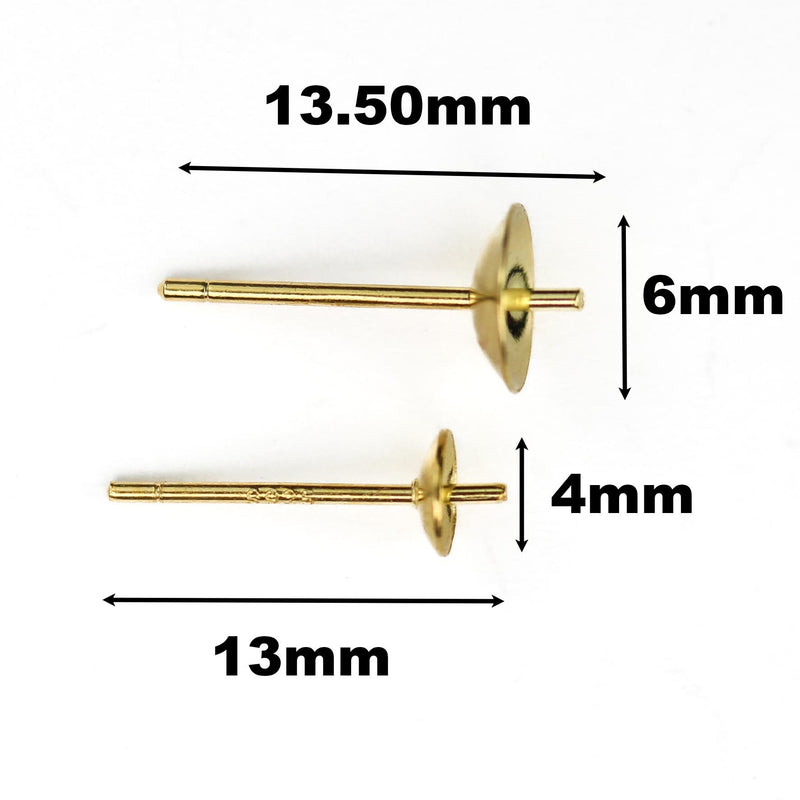 4mm/6mm Gold vermeil style earstud 10pcs 18k gold on 925 sterling silver, round bezel setting ear studs for half drilled beads